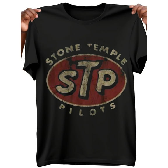 Men's Vintage Stone Temple Pilots Graphic Tee - Black Band T-Shirt with Retro Red & Beige Lettering, Soft Breathable Cotton Shirt for Concerts, Casual Attire - Ideal Gift for 90s Rock Fans