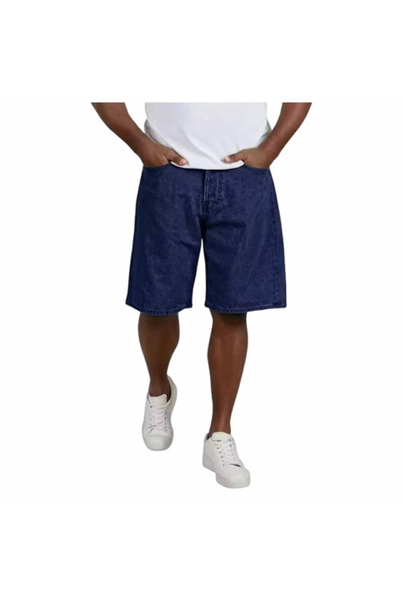 Men's Vintage Straight Leg Relaxed Fit Jean Shorts Washed Short Pants with Pockets Casual Loose Denim Shorts Big and Tall Size S-3XL Dark Blue