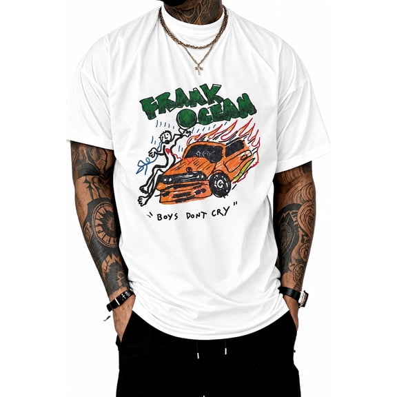 Men's Vintage Street Art Car Graphic T-Shirt Casual Crew Neck Short Sleeve Tee