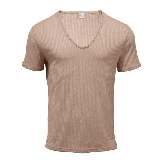 Men's Vintage Strip Short Sleeve T-shirt U-neck Pullover Round Neck Casual