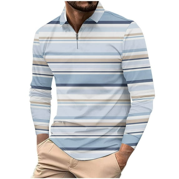 Men's Vintage Striped Golf T-Shirts Quarter Zip Long Sleeve Business Casual Pullovers Outdoor Workout Tee Tops