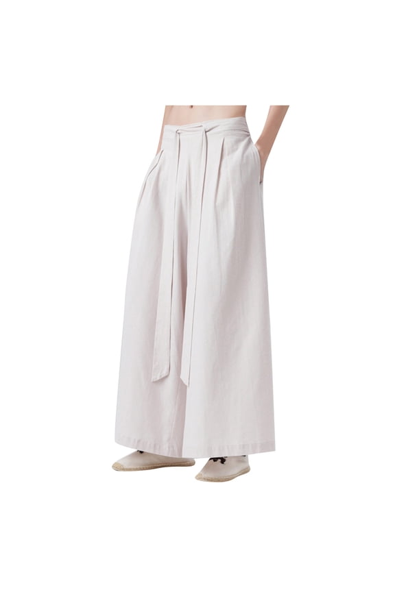 Men's Vintage Striped Loose Cropped Trousers, Casual Broad Leg Harem Pants for Summer, Plus Size Chic Trousers with Drawstring Waist