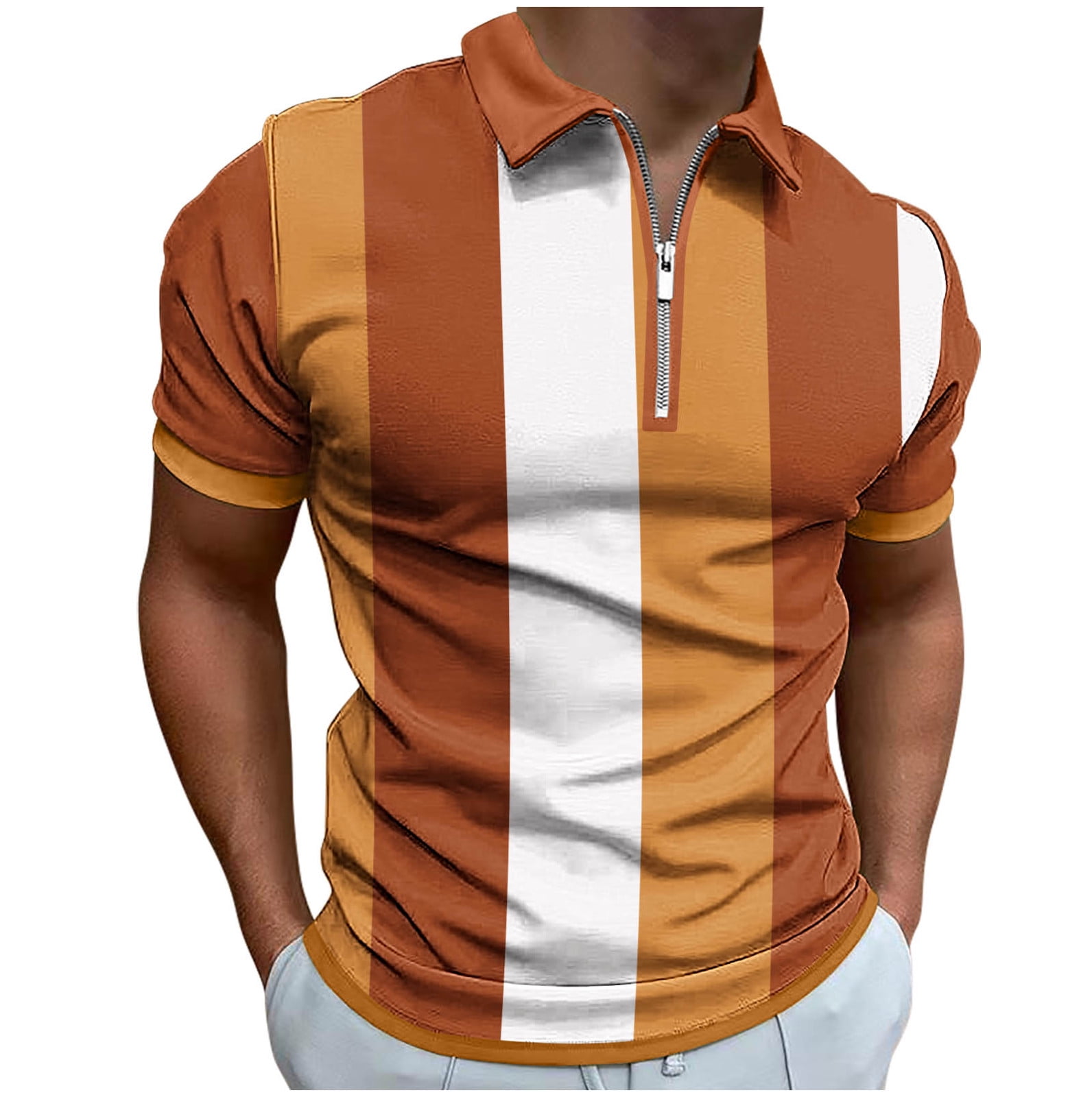 Men's Vintage Striped Polo Shirts Short Sleeve Quarter Zip Contrast Golf  Bowling Shirt Classic Fit Shirts - Walmart.com, image size:1592x1600