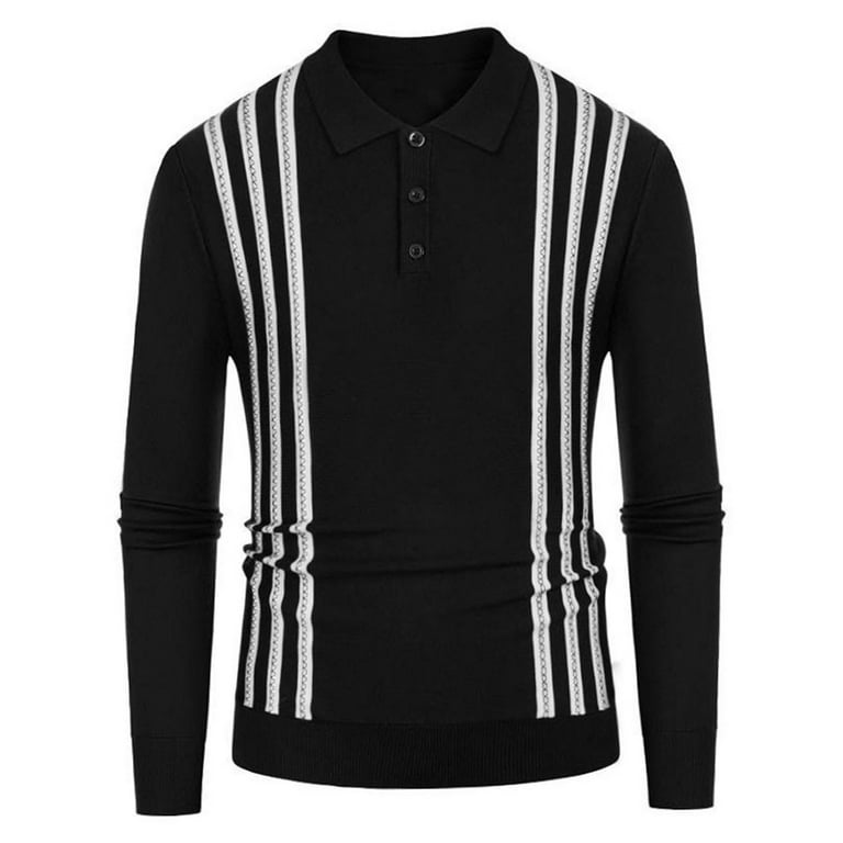 Men s Vintage Striped Sweater Casual Lapel Regular Fit Pullover Lightweight Button Front Knit Sweaters