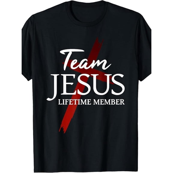 Men's Vintage-Style Cotton T-Shirt with Team Jesus Print - Breathable Crew Neck Short Sleeve Tee, Slight Stretch Regular Fit Casual Top for All Seasons, Black with Red Geometric Design