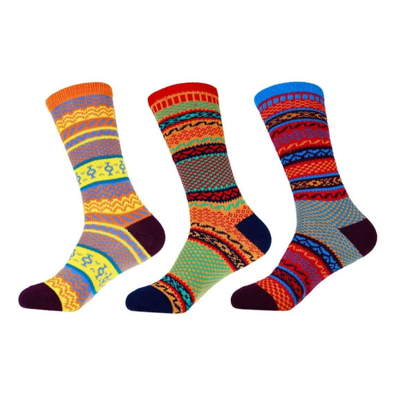 Men's Vintage Style Knitted Colorful Cotton Crew Socks - 3E-M, Size M - 3 prs