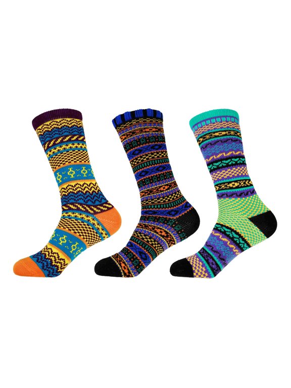 Men's Vintage Style Knitted Colorful Cotton Crew Socks - 3F-S, Size S - 3 prs