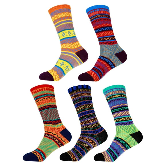 Men's Vintage Style Knitted Colorful Cotton Crew Socks - 5C-S, Size S - 5 prs