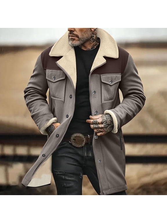 Men's Vintage Suede Jacket Plush Collar Coats Faux Leather Jacket Men Zip Up Motorcycle Jacket Coats Retro Tops