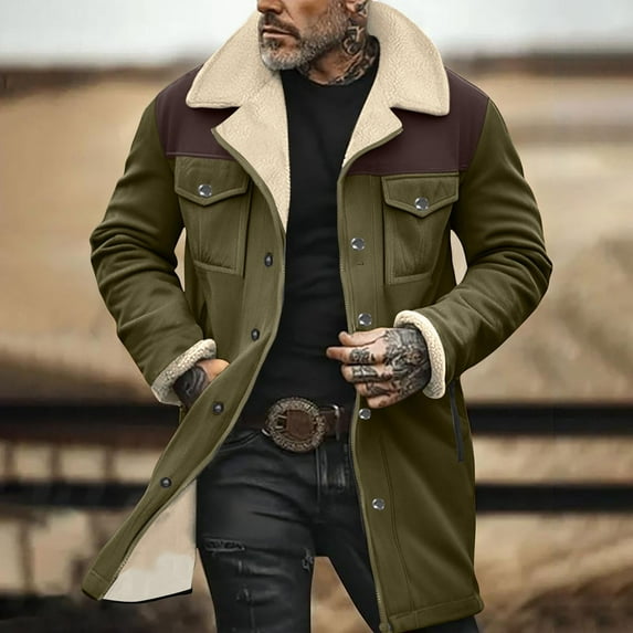 Men's Vintage Suede Jacket Plush Collar Coats Faux Leather Jacket Men Zip Up Motorcycle Jacket Coats Retro Tops
