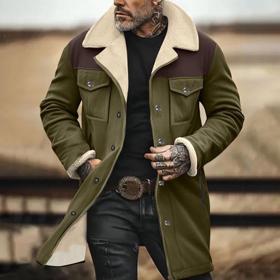 Men's Vintage Suede Jacket Plush Collar Coats Faux Leather Jacket Men Zip Up Motorcycle Jacket Coats Retro Tops
