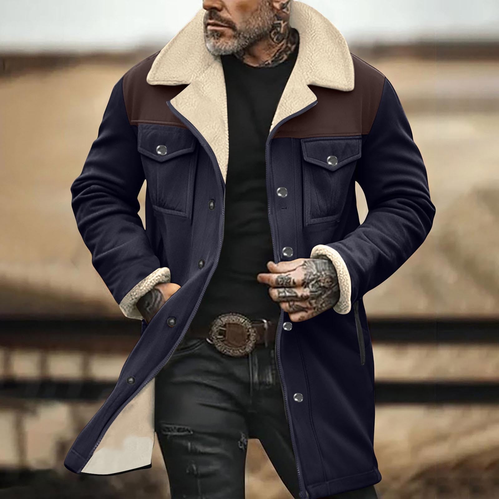 Men's Vintage Suede Jacket Plush Collar Coats Faux Leather