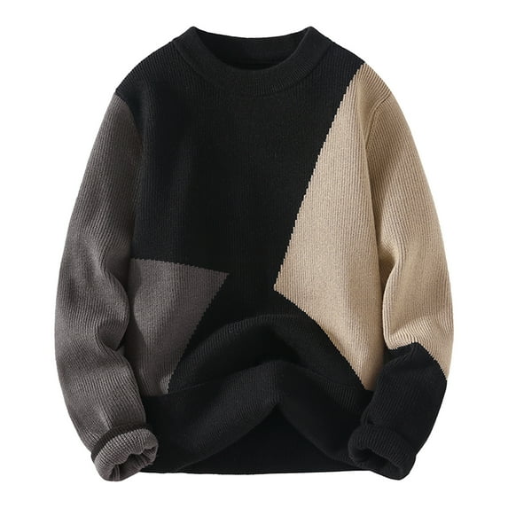 Men's Vintage Sweater Long Sleeve Crew Neck Pullover Casual Loose Fit Colorblock Knit Sweater