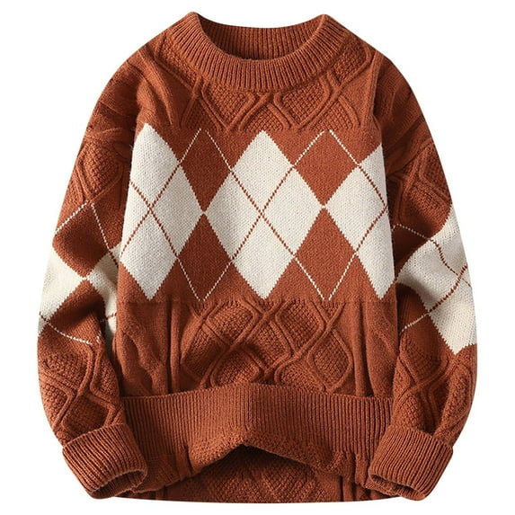 Men's Vintage Sweater Long Sleeve Crew Neck Pullover Casual Loose Fit Colorblock Knit Sweater