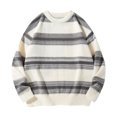 thumbnail image 1 of Men's Vintage Sweater Oversized Cable Knit Crewneck Pullovers Casual Fall Winter Long Sleeve Striped Sweaters (XXL, Beige), 1 of 8