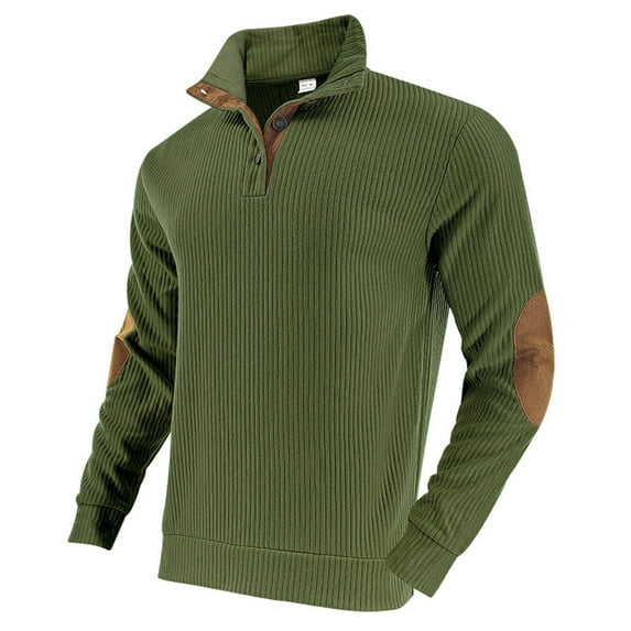 Men's Vintage Sweatshirt Turtleneck Quarter Zipper Pullover Top Long Sleeve Golf Sweatshirts with Elbow Patches Army Green XXL
