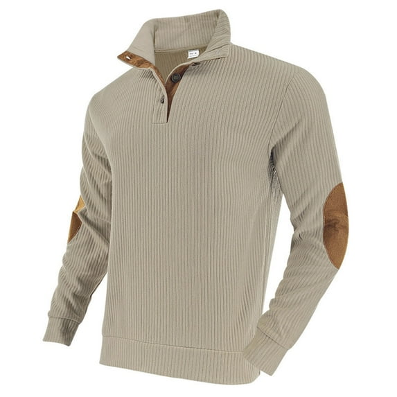 Men's Vintage Sweatshirt Turtleneck Quarter Zipper Pullover Top Long Sleeve Golf Sweatshirts with Elbow Patches Khaki XXL