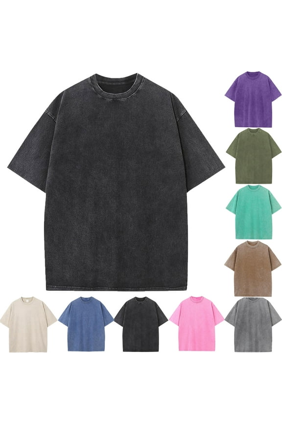 Men's Vintage T-Shirt Washed Crew Neck Cotton Blend Summer Top Relaxed Fit for Weekend Barbecues and City Exploration Outdoor Activities