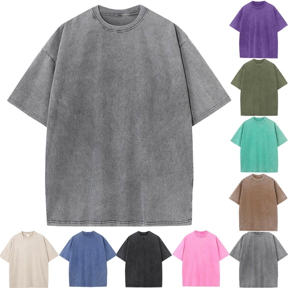 Men's Vintage T-Shirt Washed Crew Neck Cotton Blend Summer Top Relaxed Fit for Weekend Barbecues and City Exploration Outdoor Activities