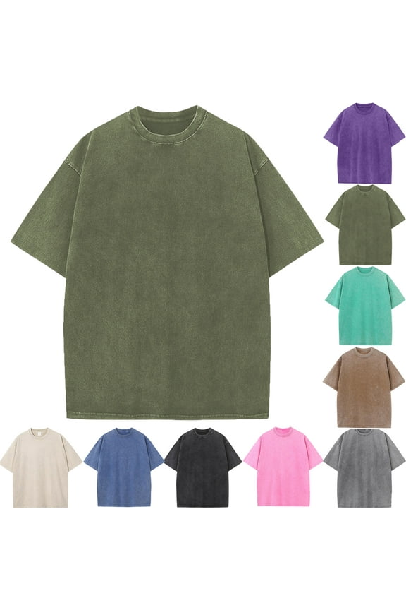 Men's Vintage T-Shirt Washed Crew Neck Cotton Blend Summer Top Relaxed Fit for Weekend Barbecues and City Exploration Outdoor Activities