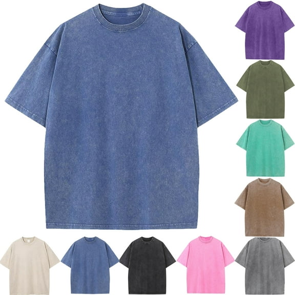 Men's Vintage T-Shirt Washed Crew Neck Cotton Blend Summer Top Relaxed Fit for Weekend Barbecues and City Exploration Outdoor Activities