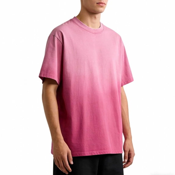 WHLBF Men's Vintage T-Shirt Washed Faded Gradient Short Sleeve Round Neck Casual Tee Pink S