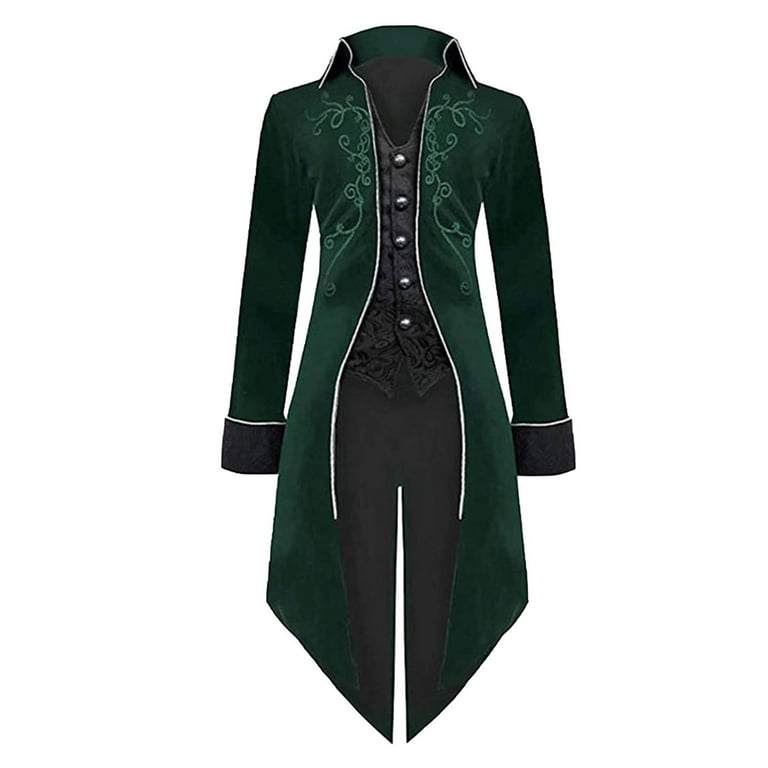 Men s Vintage Tailcoat Jacket Long Coat Steam punk Gothic Victorian Frock Coat Uniform Holiday Costume Green XX Large