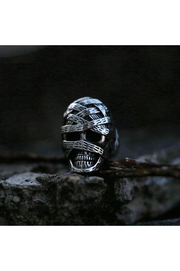 Men's Vintage Titanium Steel Ring Engraved Skeleton Design Durable Gift for Him Fashion Jewelry Classic Everyday Style