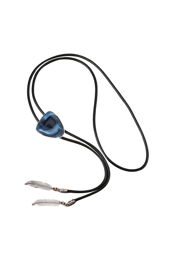 Men's Vintage Triangular Stone Feathered Pendant Bolotie Faux Leather Rope Necktie Necklace Shirt Collar Chain Neckwear