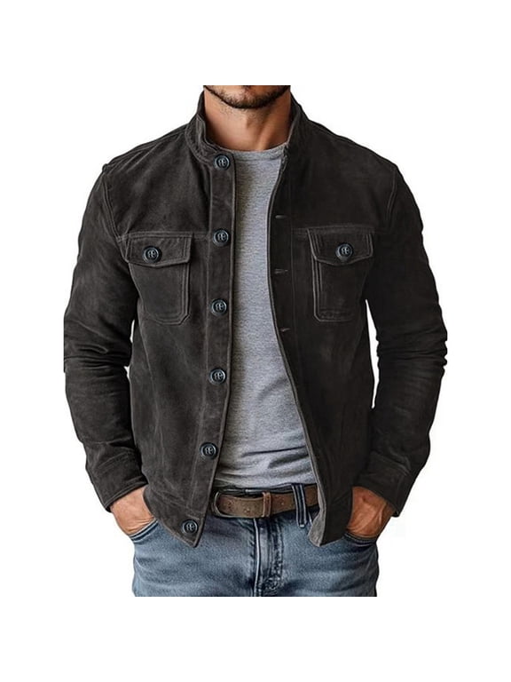 Men's Vintage Trucker Suede Jacket Light Weight Faux Leather Casual Western Blazer Sport Coat Color M