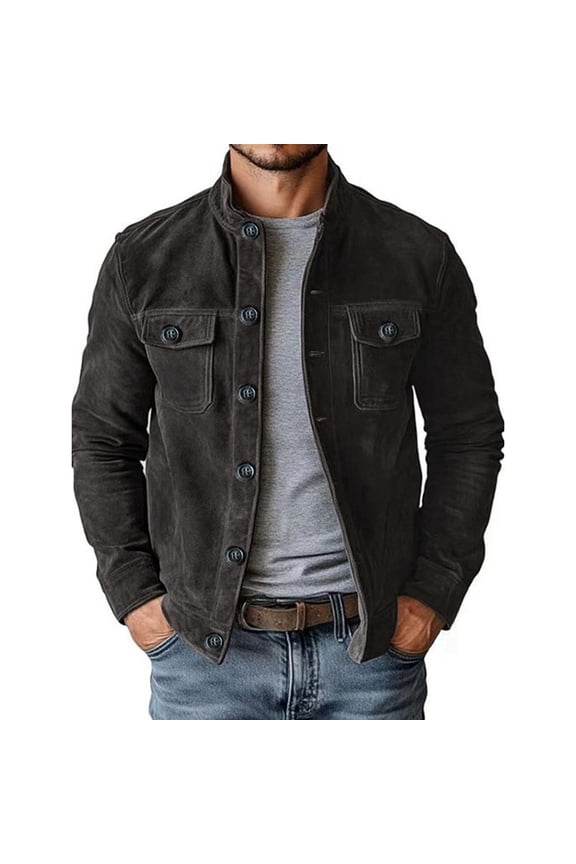 Men's Vintage Trucker Suede Jacket Light Weight Faux Leather Casual Western Blazer Sport Coat Color M