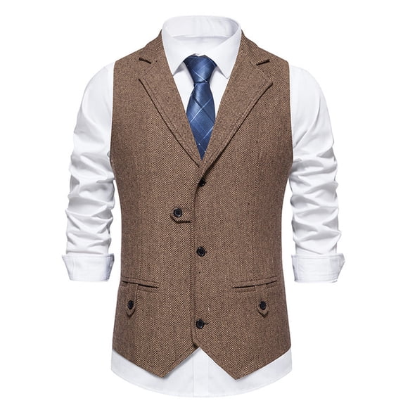 Men's Vintage Tweed Vest V-Neck Sleeveless Business Single Breasted Suit Vest Slim Fit Formal Waistcoat for Wedding Party S-XXL Khaki XXL