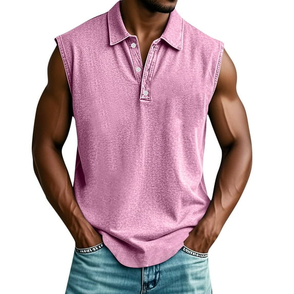 Men’s Vintage V-Neck Lapel Tank Top – 2025 Retro Button-Up Muscle Tee for Beach, Gym & Casual Wear (Breathable Linen Blend, Big & Tall Sizes)