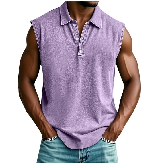 Men’s Vintage V-Neck Lapel Tank Top – 2025 Retro Button-Up Muscle Tee for Beach, Gym & Casual Wear (Breathable Linen Blend, Big & Tall Sizes)