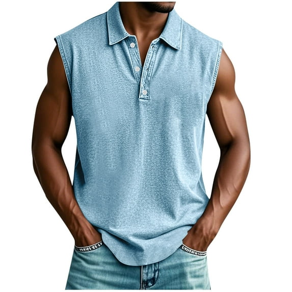 Men’s Vintage V-Neck Lapel Tank Top – 2025 Retro Button-Up Muscle Tee for Beach, Gym & Casual Wear (Breathable Linen Blend, Big & Tall Sizes)