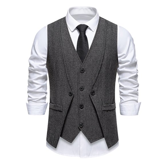 Men's Vintage Vest, Sleeveless Waistcoat with Pocket, Solid Color V-Neck Tank Blouse for Casual and Business Wear, Retro Style Button Down Design