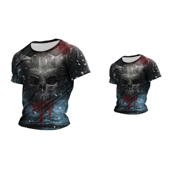 Men's Vintage Viking Totem 3D Printed Norse Mythology Pullover Tee Shirt