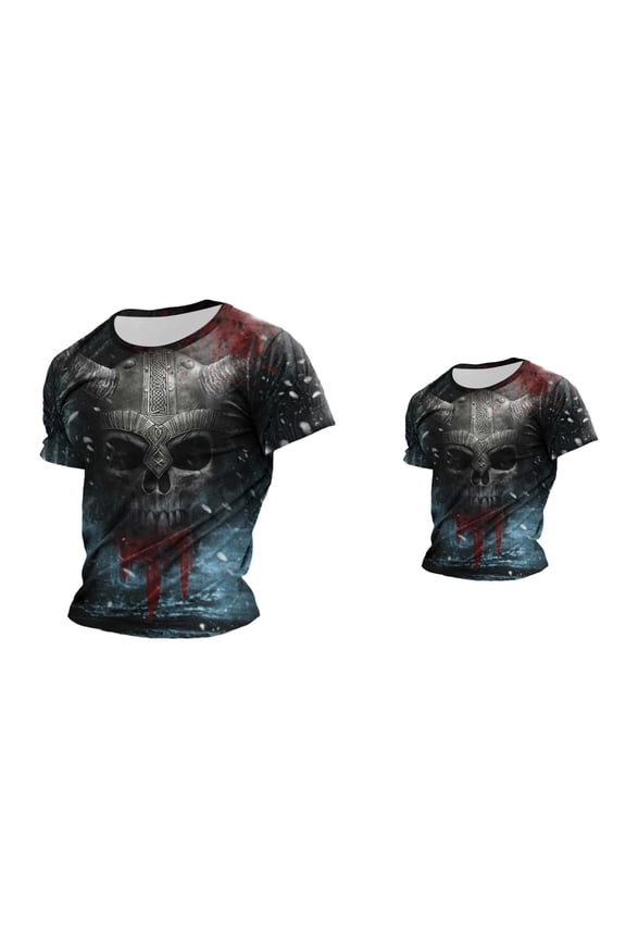 Men's Vintage Viking Totem 3D Printed Norse Mythology Pullover Tee Shirt