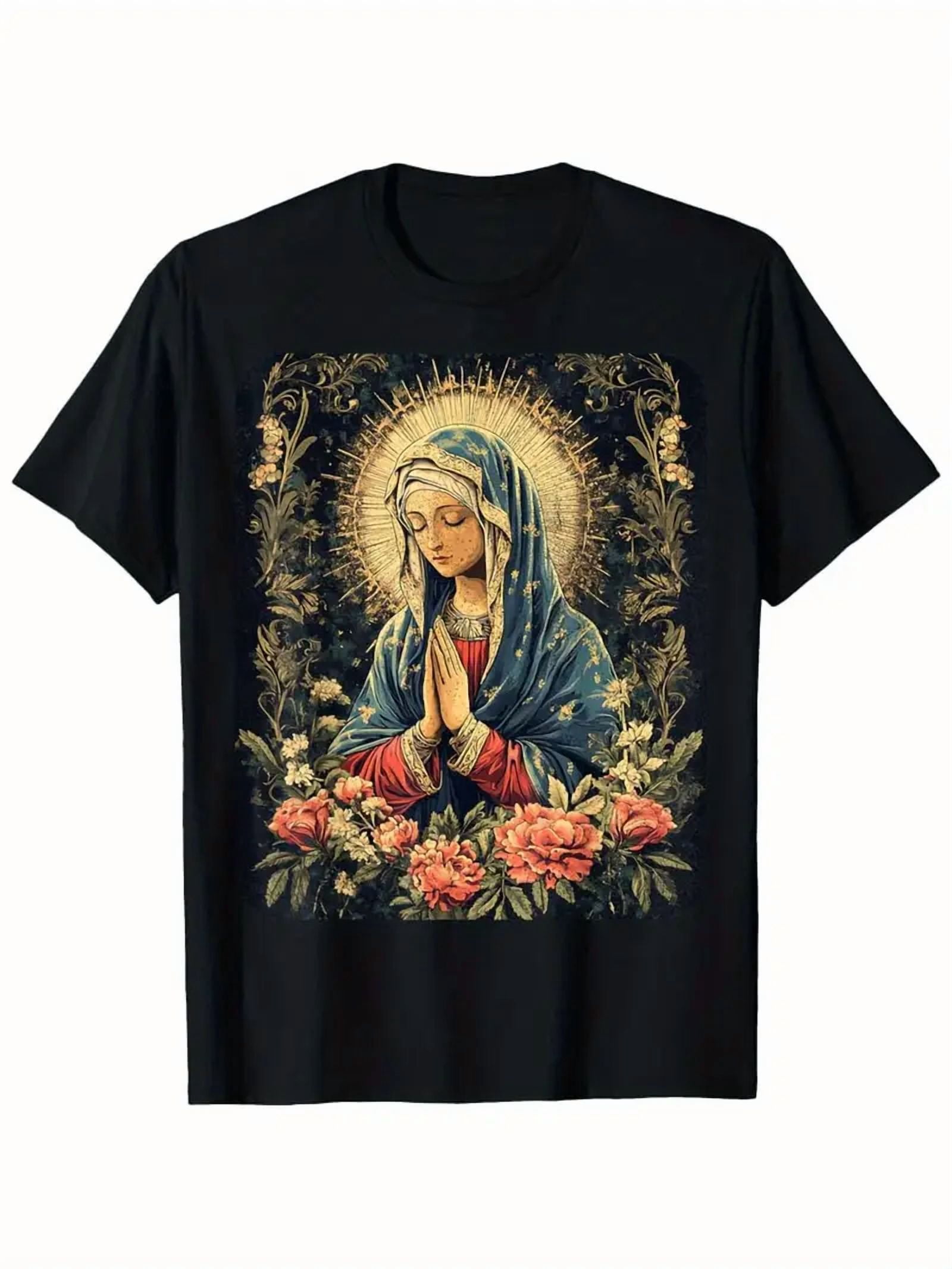 Men's Vintage Virgin Mary Religious T-Shirt - Black Catholic ...