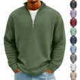 thumbnail image 1 of Men's Vintage Waffle Knit Long Sleeve Zip Up Stand Collar Casual Shirt for Spring Fall Street Fashion,White,L, 1 of 7