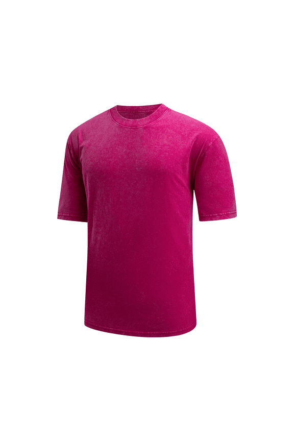 Men's Vintage Washed Cotton Short Sleeve Crew Neck T-Shirt,Hot Pink S