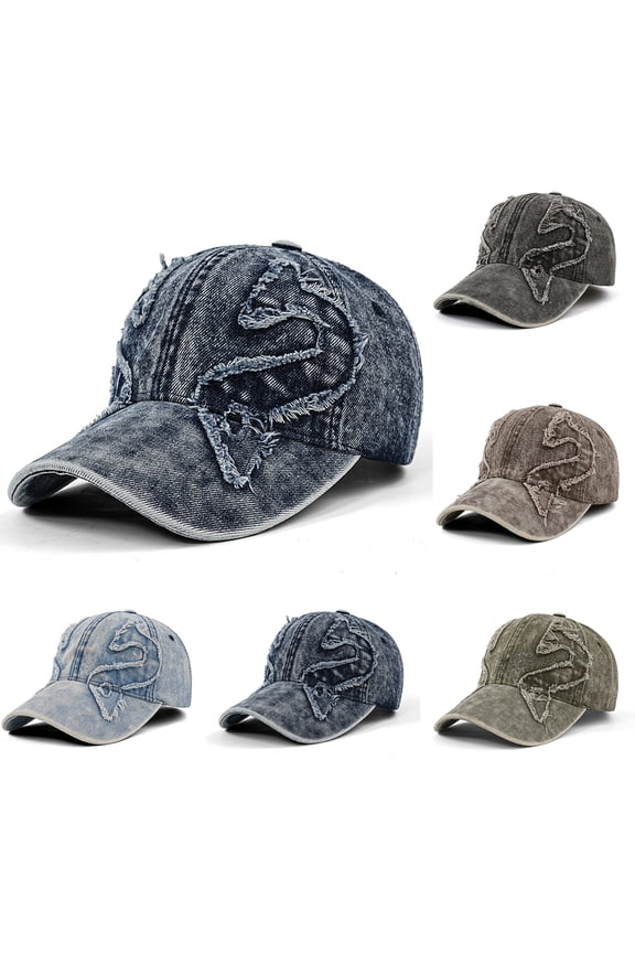 Men's Vintage Washed Denim Baseball Cap Retro Duckbill Sun Hat for Summer Blue
