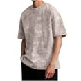 thumbnail image 1 of Men's Vintage Washed Distressed Shirt Short Sleeve Solid Round Neck T-Shirt Oversized Fit Casual Loose Top, 1 of 5