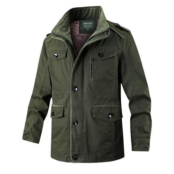 Men's Vintage Workwear Coat with Loose Drop Shoulder Casual Long Sleeve Solid Color Jacket with Multiple Pocket for Outdoor Daily Versatile Wear