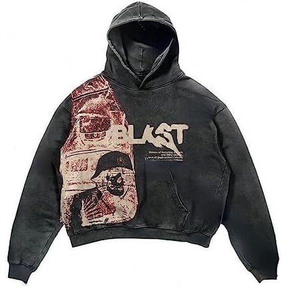 Men's Vintage Y2K Gothic Hoodie with Explosive Letter & Skull Print – Bold Harajuku Streetwear for the Modern Man,XXL,black