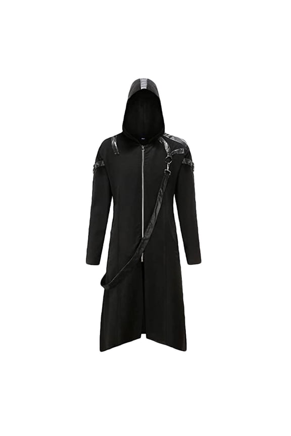 Men's Vintage Zipper Coat Medieval Renaissance Long Sleeve Long Hoodie Jacket Gothic Halloween Cosplay Costume
