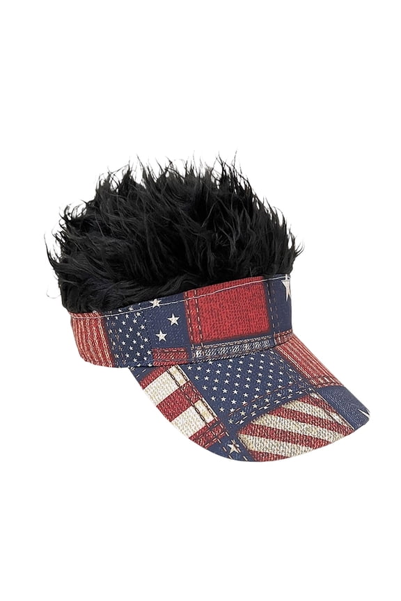 Men's Visor with Hair Fake Hairs Visor Hat with Hair for Men Funny Spiked Sun Hats Novelty Baseball Wig Caps Birthday Gift, I
