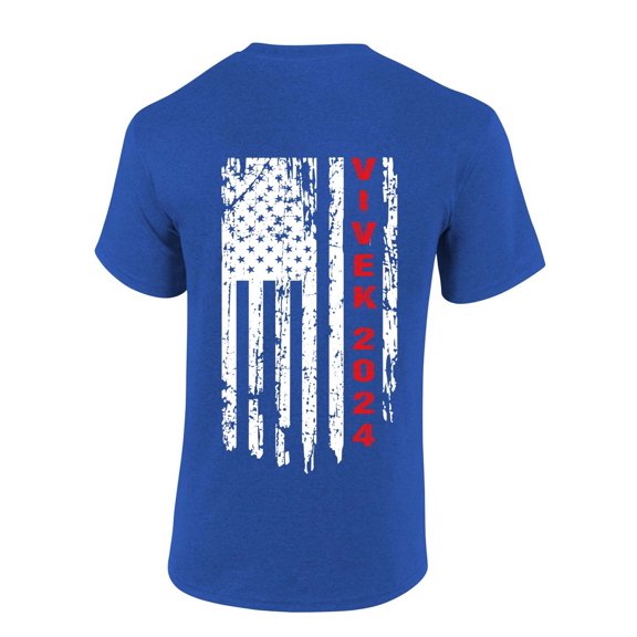 Men's Vivek Ramaswamy Tshirt Vivek 2024 Distressed American Flag Short Sleeve T-shirt Graphic Tee-Heather Royal-small