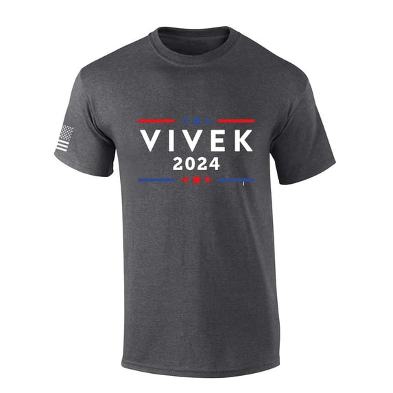 Men's Vivek Ramaswamy Tshirt Vivek 2024 V Logo Short Sleeve T-shirt Graphic Tee-Ash Grey-4xl