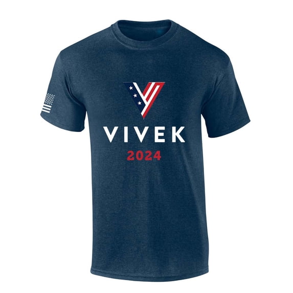 Men's Vivek Ramaswamy Tshirt Vivek 2024 V Logo Short Sleeve T-shirt Graphic Tee-Heather Navy-large